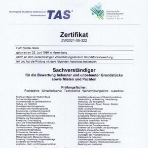 Zertifizierung TAS Technische Akademie Südwest Öffentlich-rechtlich zertifizierter Sachverständiger für die Bewertung bebauter und unbebauter Grundstücke sowie Mieten und Pachten Real Estate Valuation Immobilienbewertung Immobiliengutachter Zertifizierung TAS Technische Akademie Südwest Öffentlich-rechtlich zertifizierter Sachverständiger für die Bewertung bebauter und unbebauter Grundstücke sowie Mieten und Pachten Real Estate Valuation Immobilienbewertung Immobiliengutachter