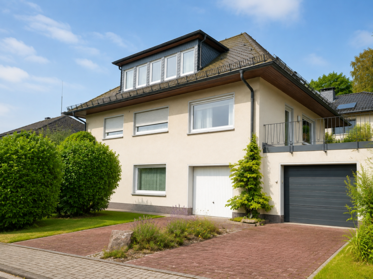 Stra�enseitige Objektansicht mit Einfahrt, Vorgarten, Garage (linke Garage) und Terrasse Bad Schwalbach Einfamilienhaus Einfamilienhaus in Bad Schwalbach mit Garten, Terrasse und Garage